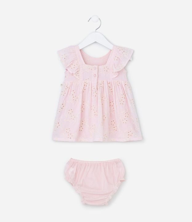 Vestido Infantil en Broderie con volados y Bombacha - Talle 3 a 18 Meses 5