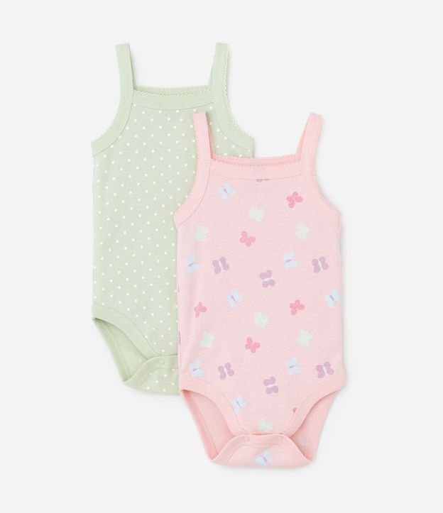 Kit 02 Bodies Infantiles con Estampa de Lunares y Mariposas - Talle 0 a 18 meses
