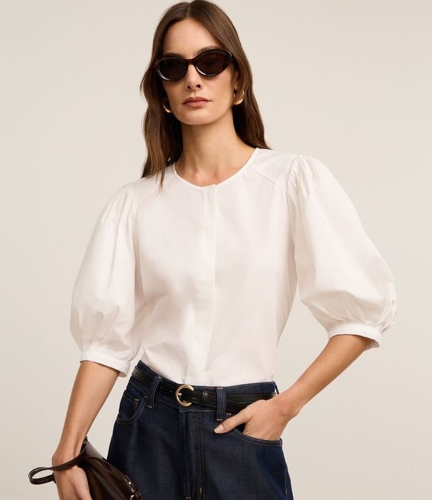 Blusa en Tricolina con Manga Abullonada 3/4