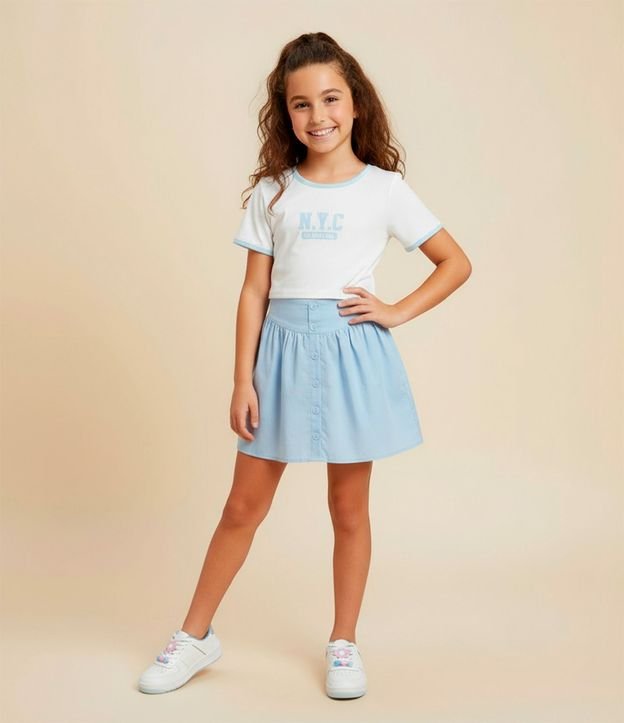 Pollera Infantil en Tricolina con Botones y Pliegues - Talle 5 a 14 años