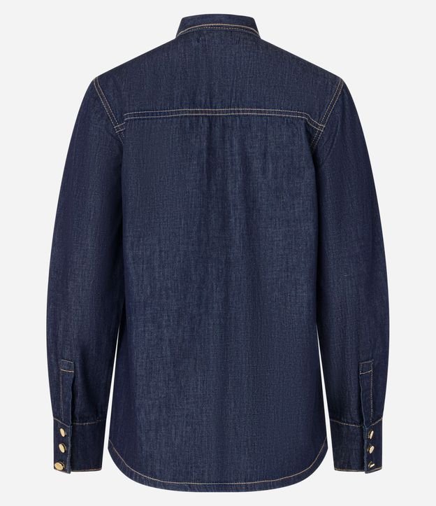 Camisa en Jeans con Lazo en el Cuello y Botones 7