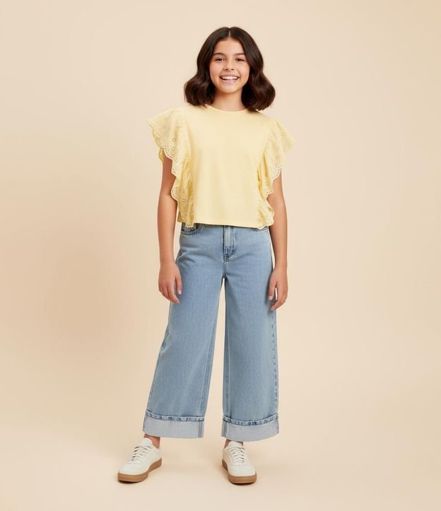 Blusa Infantil en Cotton con Volado Broderie - Talle 5 a 14 años
