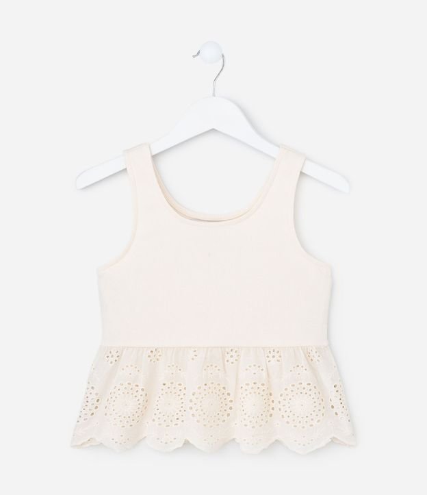 Blusa Acanalada Infantil con Volado en Broderie - Talle 5 a 14 años