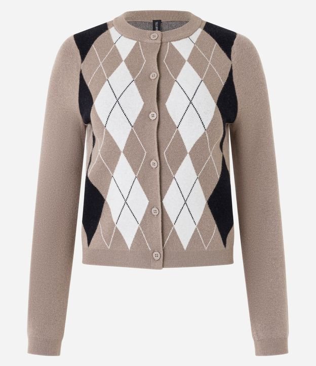 Cardigan en Punto con Estampa de Cuadros 4