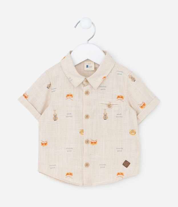 Camisa Infantil Lino con Estampado Mini Ícones de Animalitos – Talle RN a 18 Meses 1