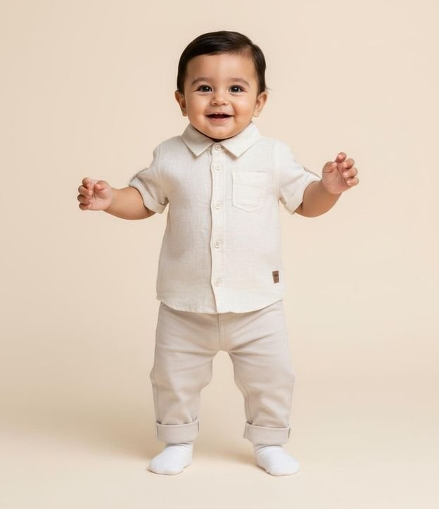 Pantalón Infantil en Cambraia con Bolsillo Cuchillo - Talle 0 a 18 Meses