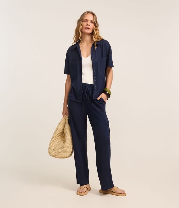 Pantalón Ligero en Malla Orly con Bolsillos Laterales