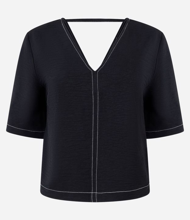 Blusa en Airflow con Escote V y Pespunte Contrastante 5