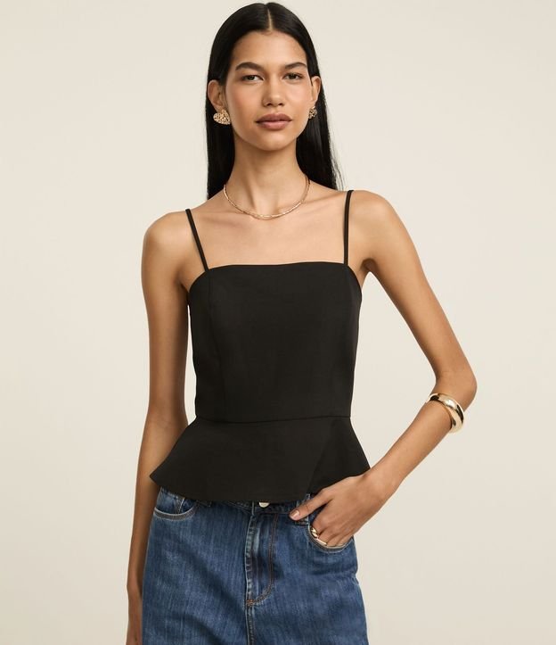 Blusa Peplum Sastrería en Twill con Asas