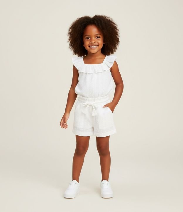 Short Infantil en Tricolina Texturizado con Lazo y Borla - Talle 1 a 6 años
