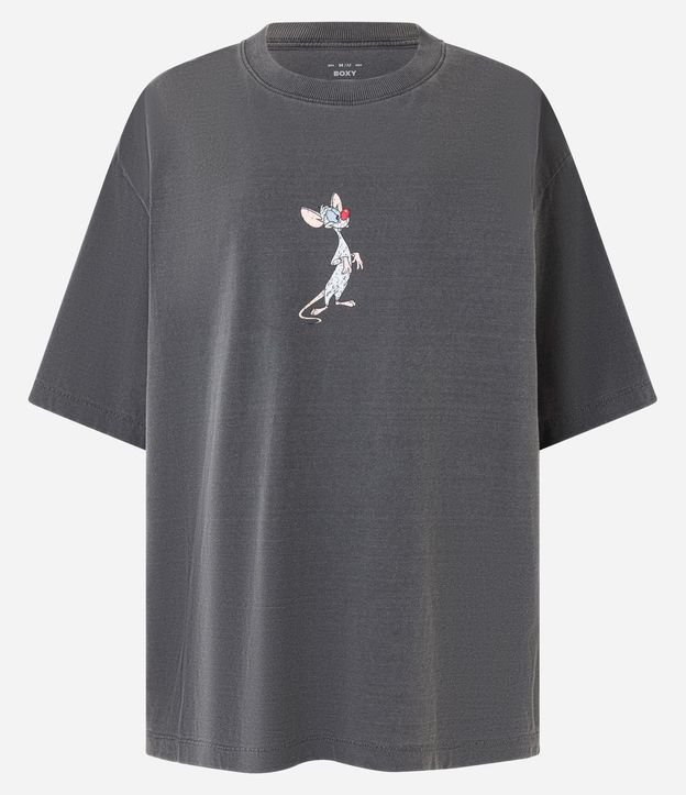 Remera Boxy en Malla Desteñida con Estampa Pinky y Cérebro 5