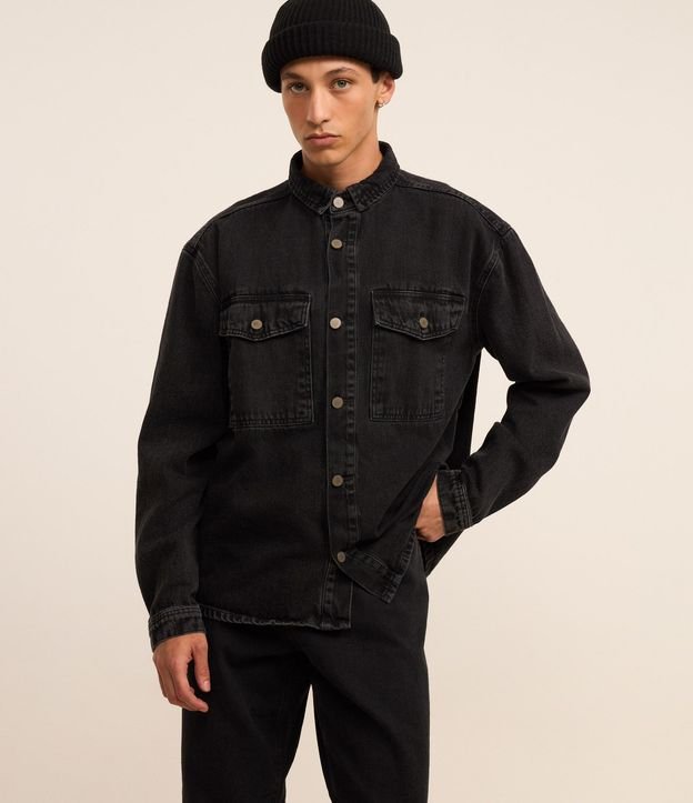 Camisa Oversized Boxy en Jeans con Efecto Marmorizado
