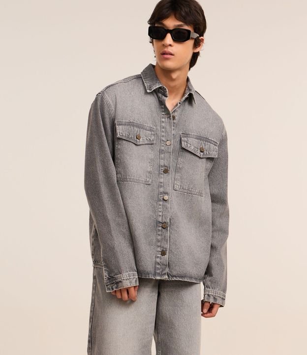 Camisa Oversized Boxy en Jeans con Efecto Marmorizado