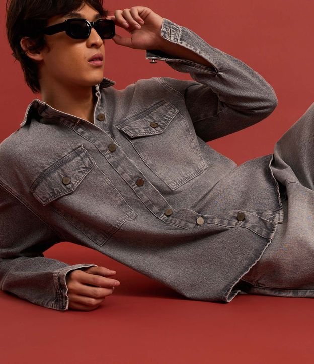 Camisa Oversized Boxy en Jeans con Efecto Marmorizado 3