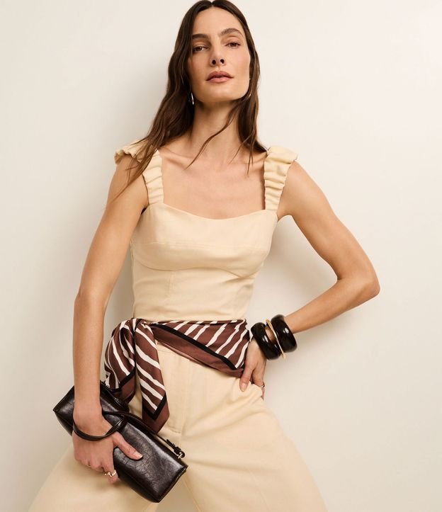 Blusa de Bretel Ancho con Lino y Escote Corazón 5