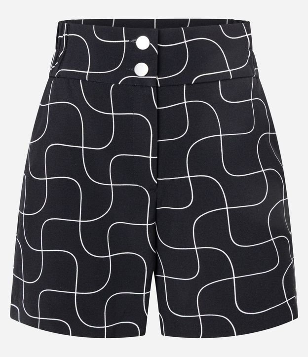 Short Recto Sastre Cintura Alta con Estampa Lineas Curvas