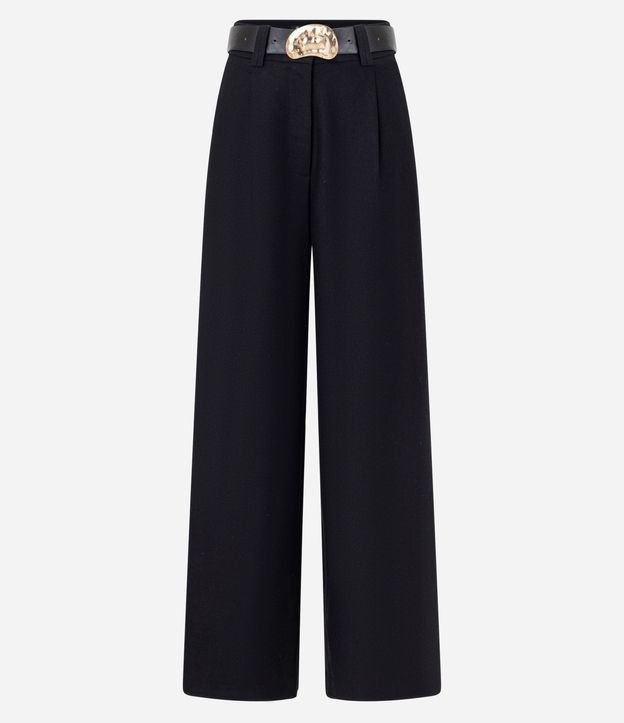 Calca Pantalona en Viscolino con Cinturón de Hebilla Martillado 6