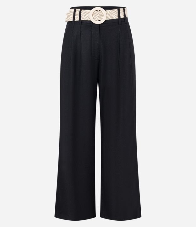 Pantalón Wide Leg en Viscolino con Cinturón de Ráfia 6