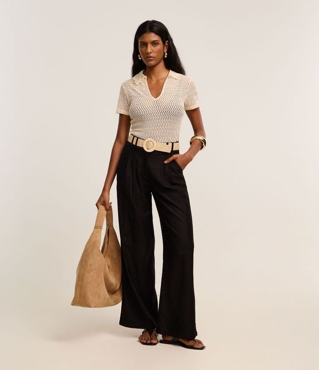 Pantalón Wide Leg en Viscolino con Cinturón de Ráfia 2