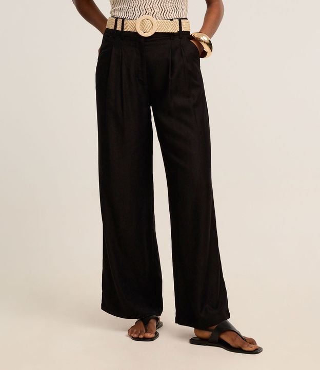 Pantalón Wide Leg en Viscolino con Cinturón de Ráfia 4