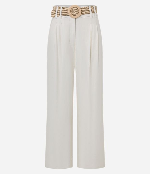 Pantalón Wide Leg en Viscolino con Cinturón de Ráfia 6