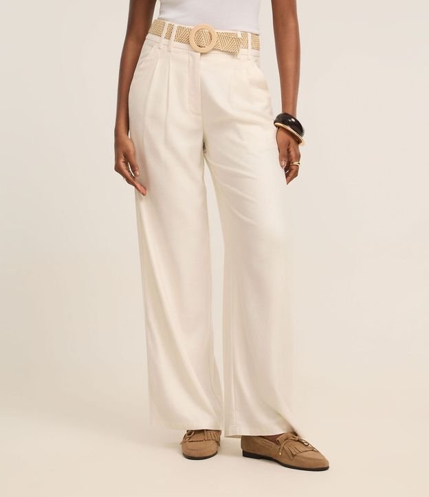Pantalón Wide Leg en Viscolino con Cinturón de Ráfia 4