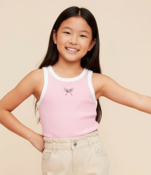 Musculosa Infantil en Rib con Bordado de Angel - Talle 5 a 14 años