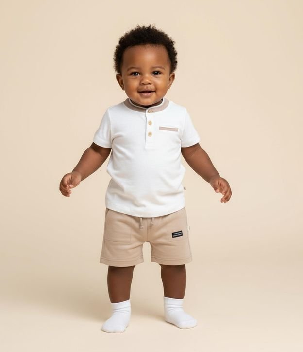 Remera Infantil en Piquet con Escote Henley - Talle 0 a 18 Meses