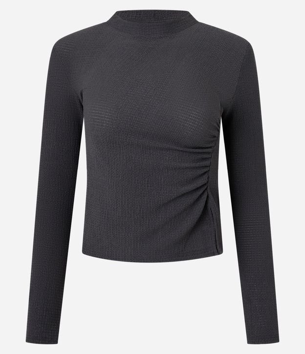 Blusa Texturizada con Cuello Alto y Fruncido Lateral 5