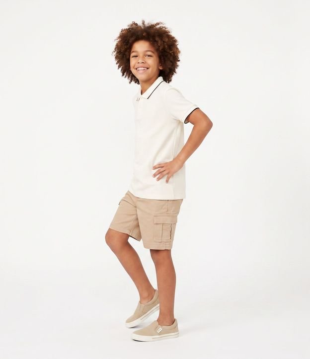 Bermuda Infantil en Sarga Liso con Bolsillos Cargo - Talle 5 a 14 años