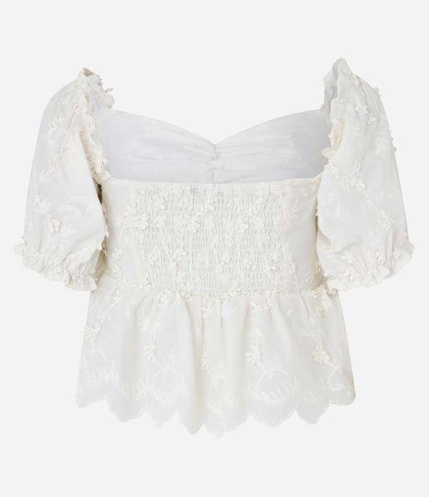 Blusa Peplum en Algodón con Bordado Floral y Manga Abullonada 7