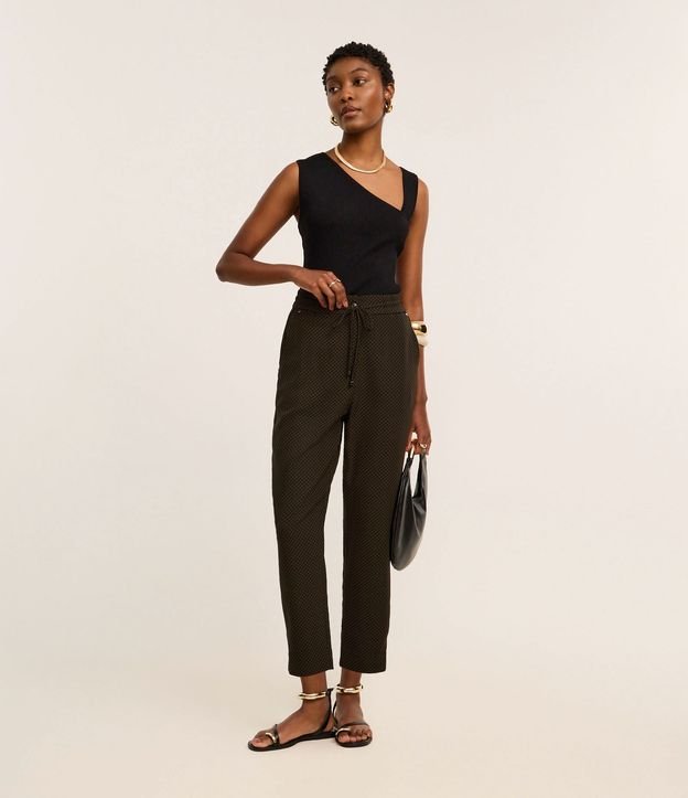 Pantalón Fluida Cintura Alta en Crepé con Estampa Lineas Curvas