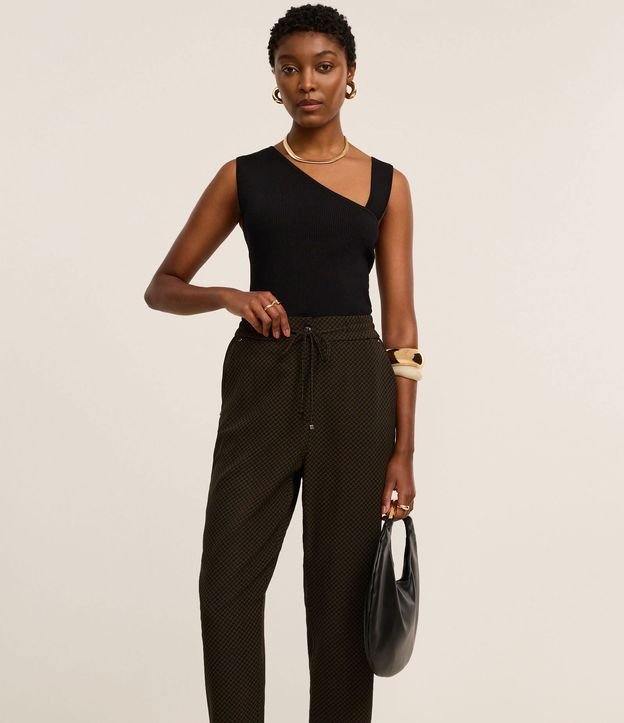 Pantalón Fluida Cintura Alta en Crepé con Estampa Lineas Curvas 2