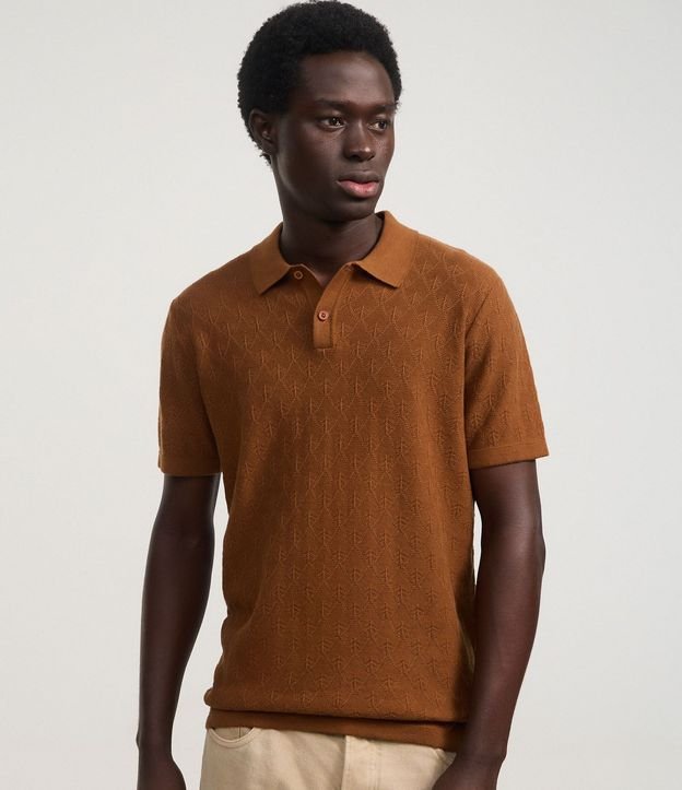Polo de Algodón Regular con Textura Geométrica