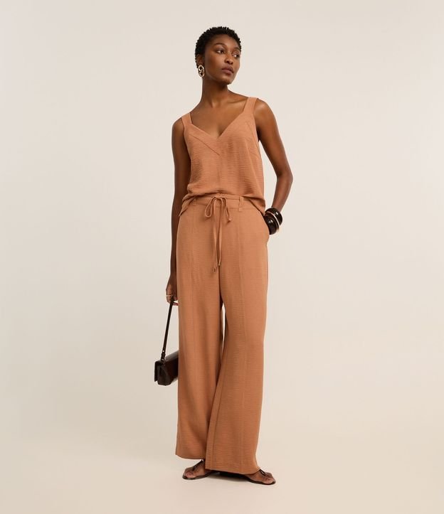 Pantalón Wide Leg en Crepé Airflow con Lazo en la Cintura
