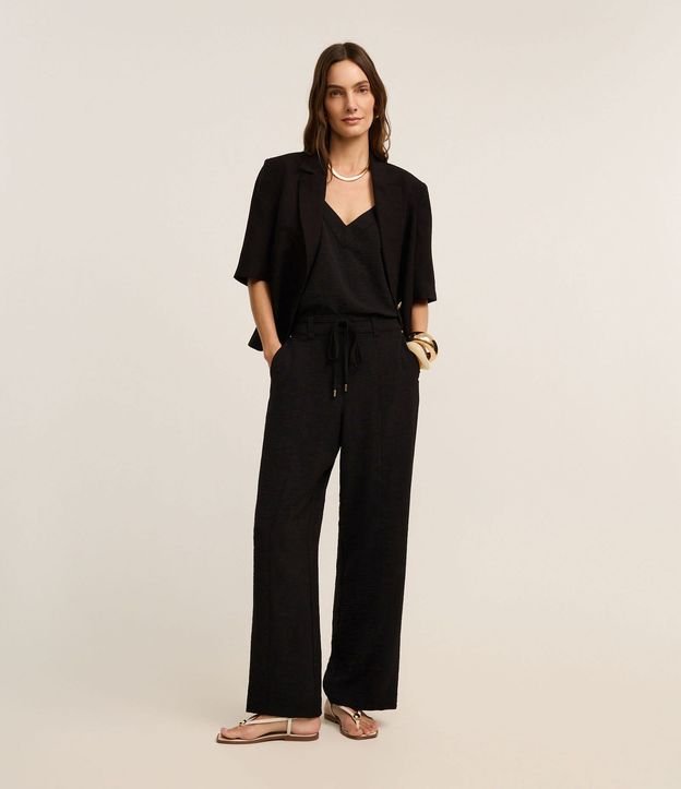 Pantalón Wide Leg en Crepé Airflow con Lazo en la Cintura