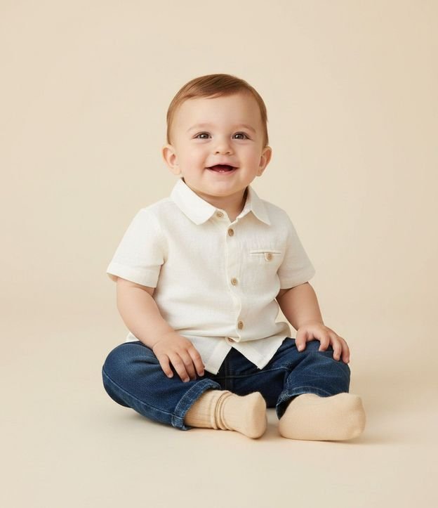 Camisa Infantil en Lino con Cuello Polo – Talle 0 a 18 Meses