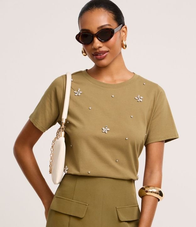Blusa en Algodón con Flores de Strass