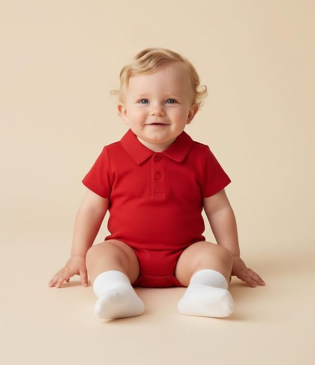 Body Corto Infantil con Cuello Polo y Estampa Rayada - Talle 0 a 18 meses