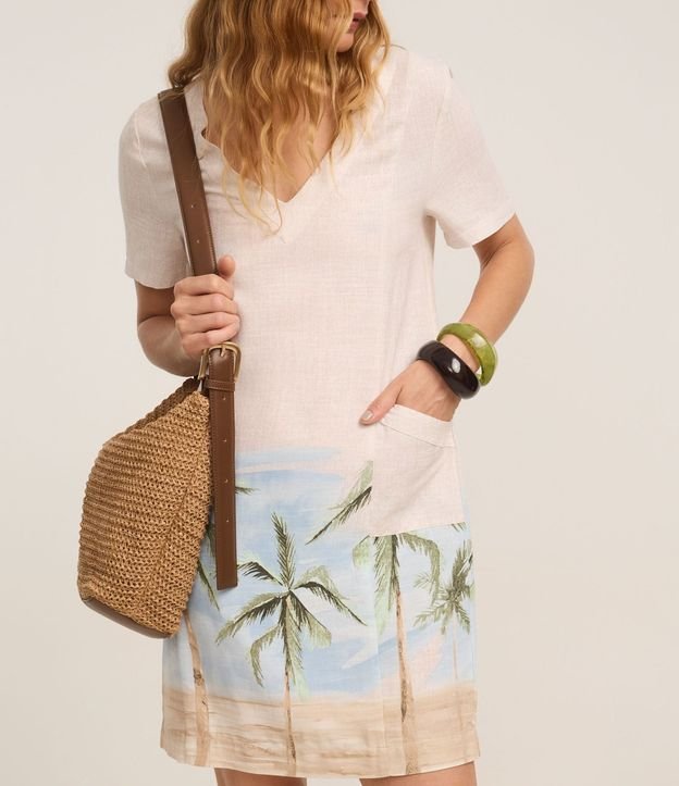 Vestido T-Shirt en Viscolino con Estampa Paisaje y Palmeras 5
