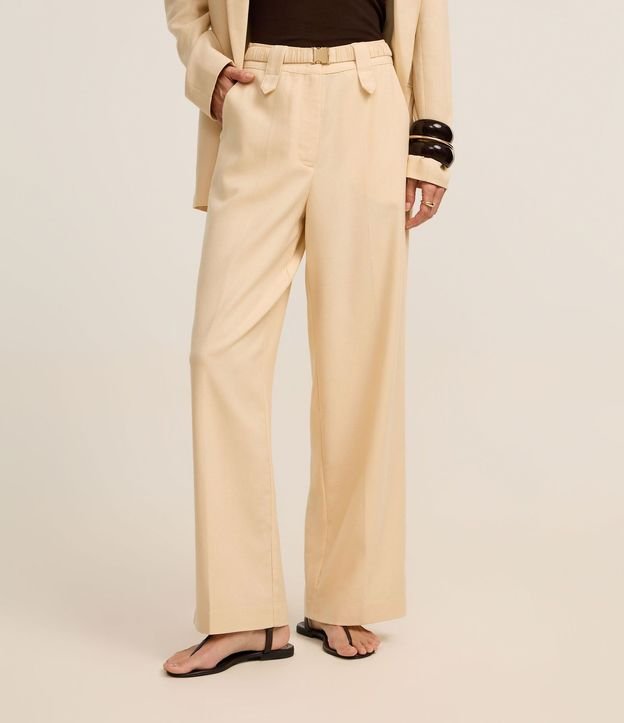 Pantalón Wide Leg Cintura Alta con Lino y Cinturón Elástico 3