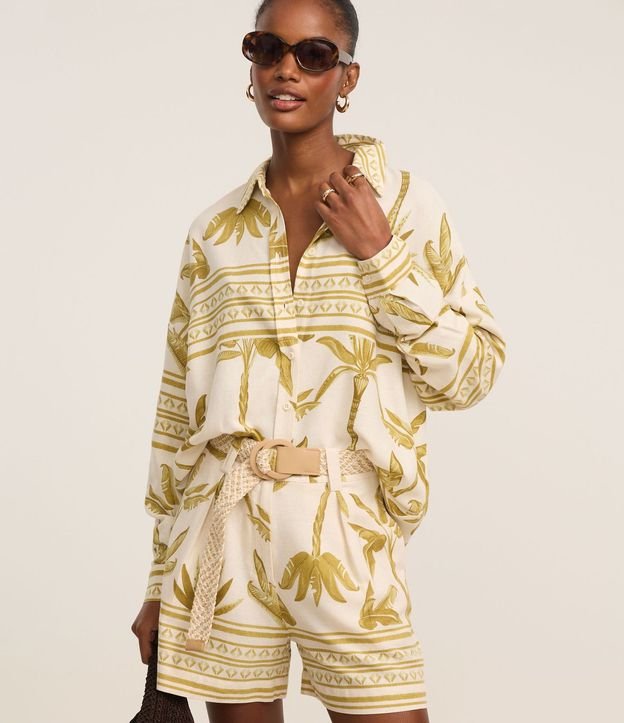 Camisa en Viscolino con Estampa Étnica Palmeras
