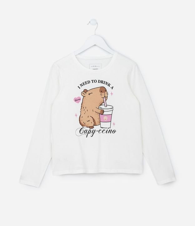 Remera Infantil con Estampa Carpincho Capyccino - Talle 5 a 14 años