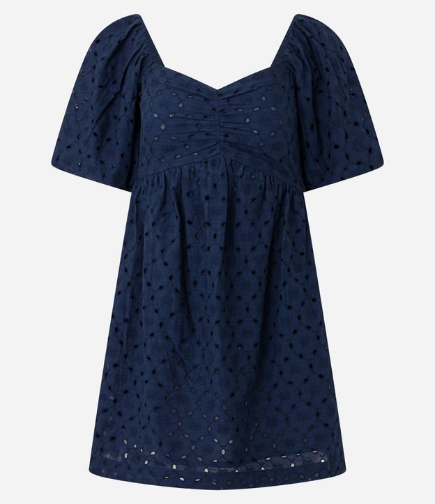 Vestido Corto en Laise con Bordado de Caracolas y Manga Abullonada 5