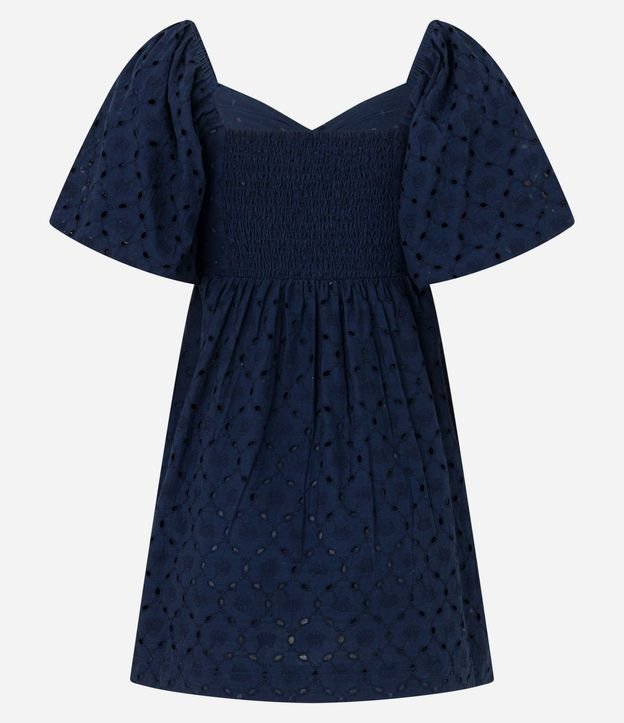 Vestido Corto en Laise con Bordado de Caracolas y Manga Abullonada 7
