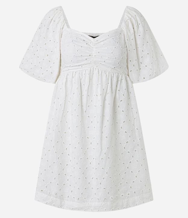 Vestido Corto en Laise con Bordado de Caracolas y Manga Abullonada