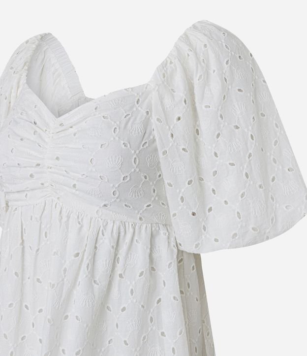 Vestido Corto en Laise con Bordado de Caracolas y Manga Abullonada 6