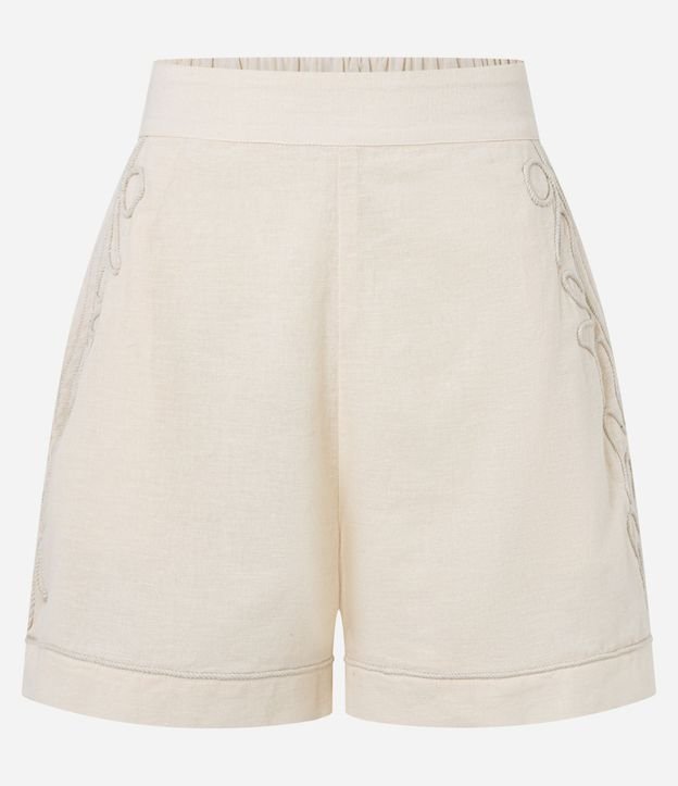 Short en Algodón con Lino y Bordado Lateral