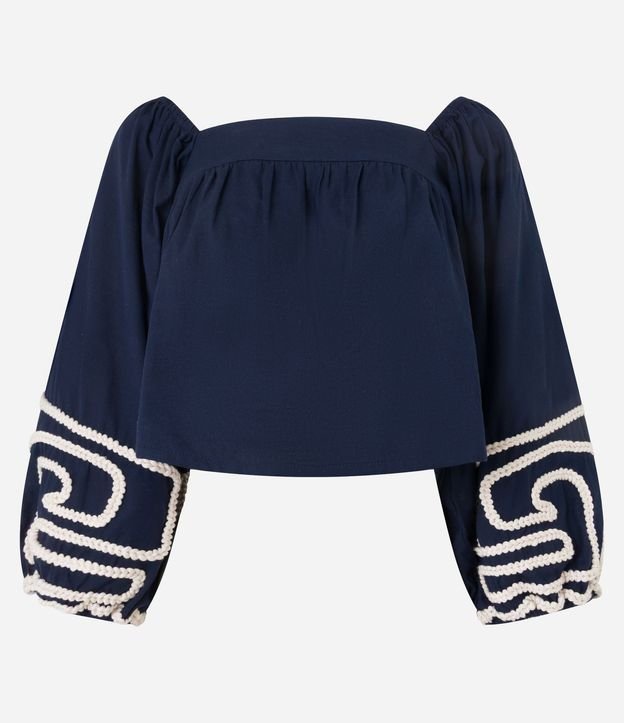 Blusa Corta Hombro a Hombro con Bordado en Cuerda