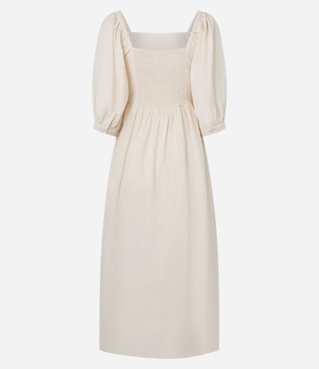 Vestido Evasê Midi en Algodón con Lino y Bordado follaje 6